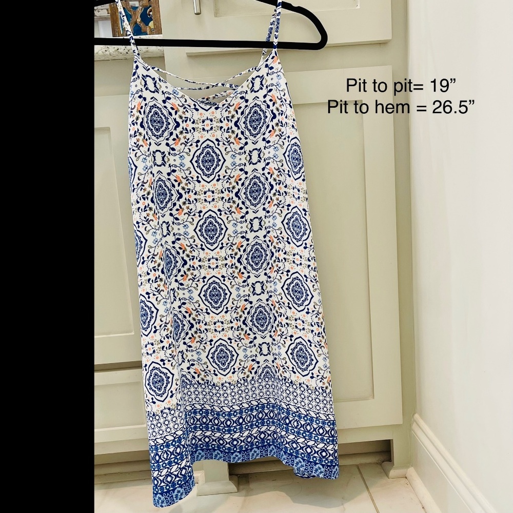 Skies are blue patterned mini sundress - size small